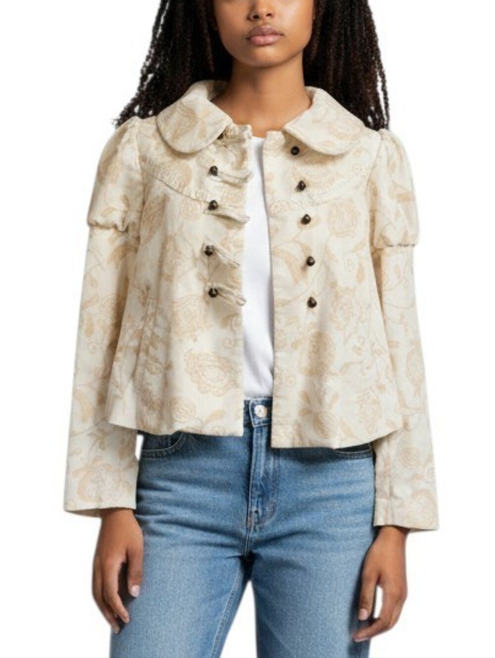 Anthropologie Elevenses Cream Latte Art Jacket Artsy Boho Size 4